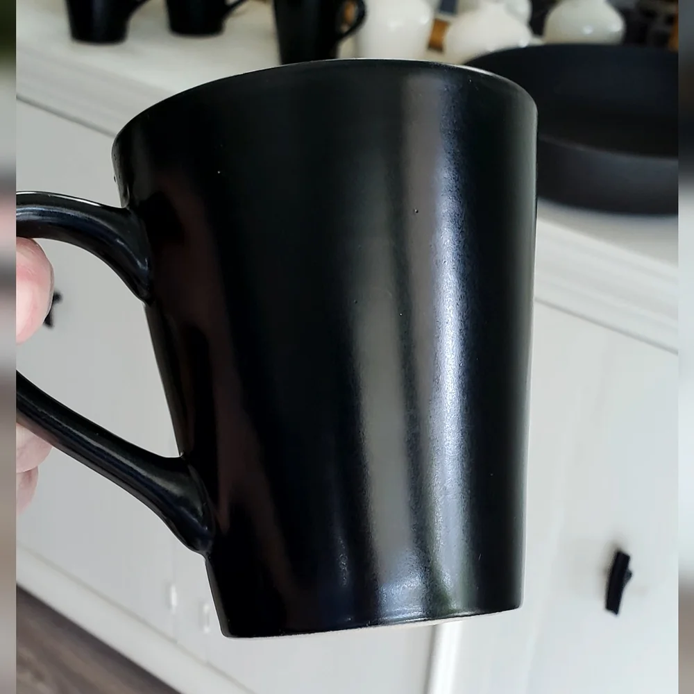 Pier 1, Set of 5, Ebony Rim Coral Colorblock Stoneware Coffee Cups, 14oz, EUC